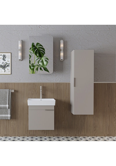 Likya Kapaklı Lavabolu 50 Cm Banyo Alt Dolabı + Üst Dolabı + Banyo Boy Dolabı Kumtaşı Likya Kapaklı Lavabolu 50 Cm Banyo Alt Dolabı + Üst Dolabı + Banyo Boy Dolabı Kumtaşı