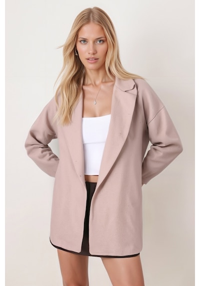 Armonika Kadın Bej Erkek Yaka Yanları Yırtmaçlı Oversize Ceket Arm-26k001009