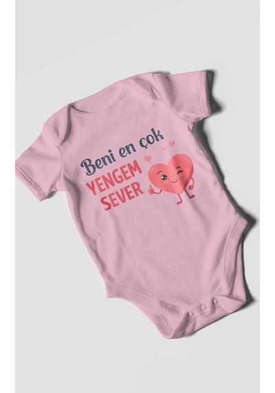 Morivokids Beni En Çok Yengem Sever Kısa Kollu Bebek Body %100 Pamuk Koyu Pembe