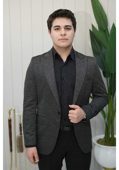 Bys Beystil Sivri Yaka Siyah Ceket Dubai - Slim Fit