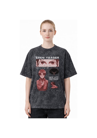Sevbano Tasarım Eren Yeager Attack On Titan Anime Baskılı Unisex Oversize Siyah