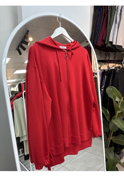 Nirva Butik Kapşonlu Fermuarlı Takım Pantolon Etekli Owrl Kırmızı
