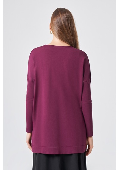 Nuss Kolları Lastik Örme Tunik 116 Vişne Bordo