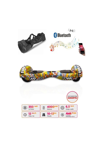 Citymate Hoverboard 6.5 inch Elektrikli Kaykay Scooter Full Ledli Bluetooth Hoparlörlü Çanta Hediye D08