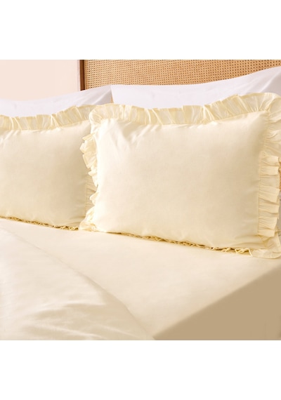 Soft Boho Fırfırlı Çift Kişilik Nevresim Takımı - Bej Renkli