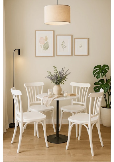 4 Adet Alara Beyaz Mutfak Sandalyesi, Yemek, Bahçe, Kafe, Modern Sandalye