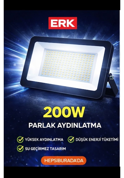 200 Watt,i 16000 Lm Çok Kaliteli, 6500k Beyaz Işık, Elektrikle Çalışır İç - Dış Mekan Led Projektör Soğuk Beyaz