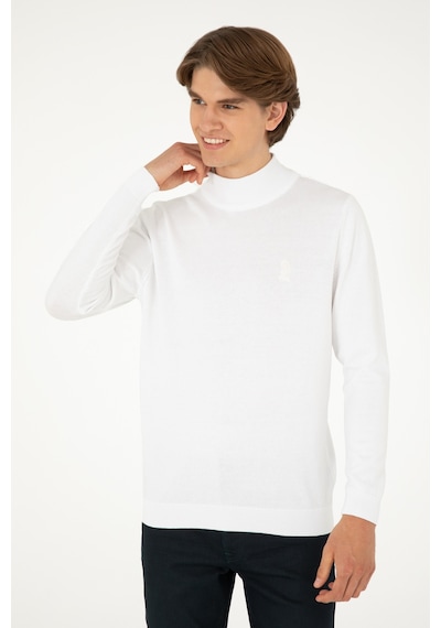 U.S. Polo Assn. Erkek Slim Fit Yarım Boğazlı Beyaz Basic Kazak 50288887-VR013 U.S. Polo Assn. Erkek Slim Fit Yarım Boğazlı Beyaz Basic Kazak 50288887-VR013
