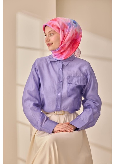 Silk Home Olinda İpek Eşarp 47004-23 Pudra, Mavi, Mor, Narçiçeği