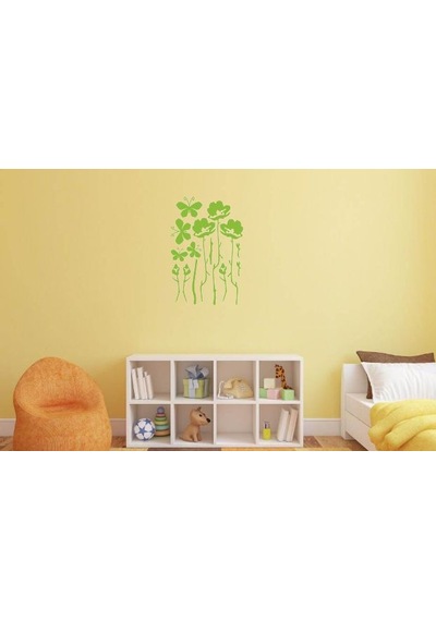 Duvar Süsü Sticker 2 Adet Yeşil Çiçekli Şeffaf Filmli Pvc 48x33