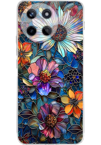 Printify Realme 11 İle Uyumlu Vitray Mücevher Flora Tasarımlı Şeffaf Silikon Kılıf Şeffaf