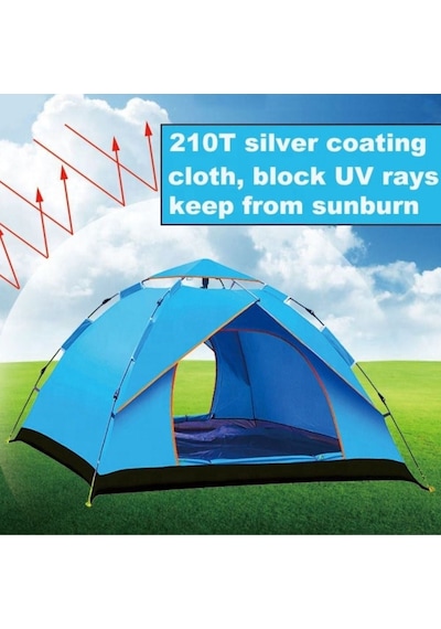 Outdoor Otomatik Kamp Çadırı Cm Su Geçirmez Güneş Korumalı Kolay Kurulum 4 Kişilik-1614 Açık Mavi