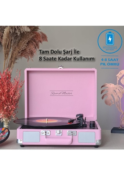 Record Master ST14012 Retro Şarjlı Bluetooth Pikap Pembe