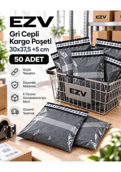 Gri Cepli Kargo Poşeti 30x37,5 +5 Cm 50 Adet