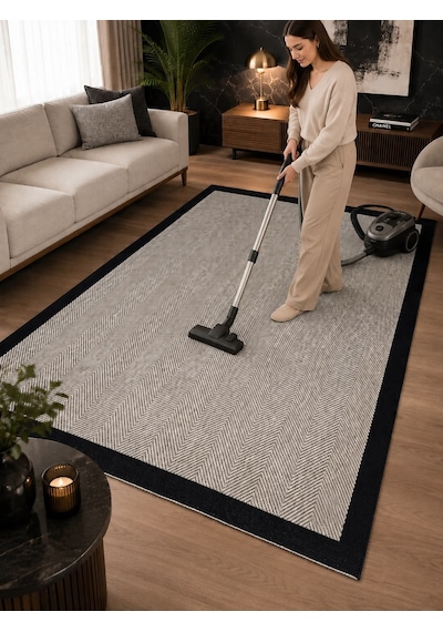 Sisal Halı- Hol Koridor Halısı- Kaymaz Taban- Yıkanabilir Kilim Halı Yolluk Bej-siyah