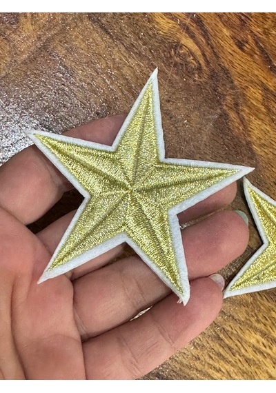 2 Adet Ütü İle Yapışan Altın Varaklı Nakış İşleme Yıldız Set Arma 7x7 Cm