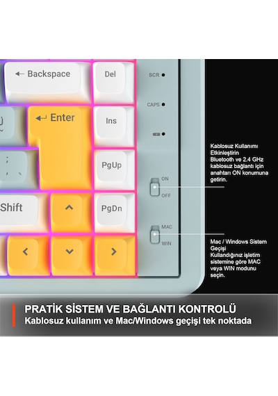Lecoo GK805 Bluetooth 5.0 / 2.4 GHz / USB 3 Modlu RGB 85 Tuş Gasket Membran Türkçe Q Oyuncu Klavyesi