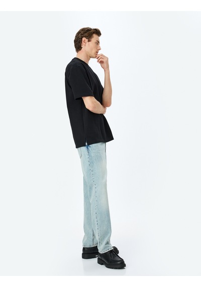 Koton Normal Bel Pamuklu Vintage Straight Fit Kot Pantolon Petrol 5sam40063ıd Petrol