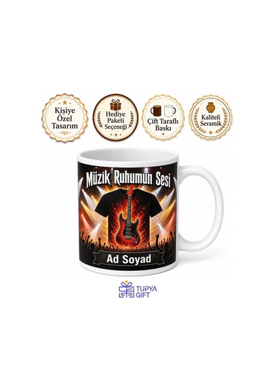 Rock Elektro Gitar Solo Konser Siyah Tişört Temalı Baskılı Kupa Bardak Hediye Beyaz / Çok Renkli