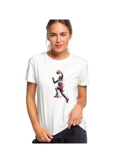Basket Spor Basketci Baskılı Beyaz Kadın Tshirt