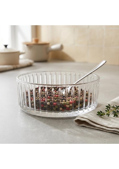 Pupa Model El Yapımı Üfleme Cam Sunum Kasesi - Optikli Çizgili Dekoratif Salata, Meyve Ve Meze Kasesi 14x6 Cm Çok Renkli