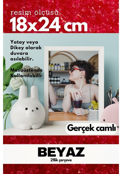 Gerçek Camlı 21lik Düz 18 X 24 Beyaz Fotoğraf Resim Çerçevesi Ayaklı Arkalık Veya Duvara Asma