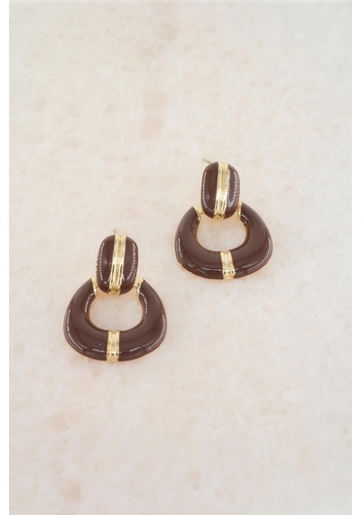 Kadın Vip Seri Sallantılı Mineli Küpe Seti - Kahverengi