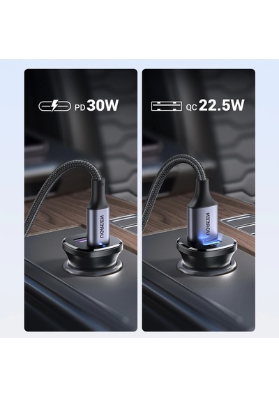 Ugreen 30w 2 Portlu Araç İçi Şarj Cihazı Çakmaklık Adaptörü, 25845