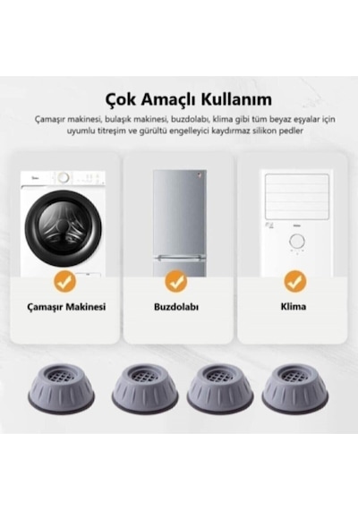 8 Adet Mobilya Ayağı Yükseltici Robot Süpürge Uyumlu Çamaşır Makinesi Titreşim Önleyici Gri