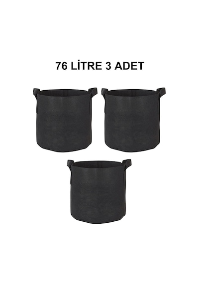 Grow Wizard Kumaş Saksı Pot 76 Litre 3 Adet Siyah