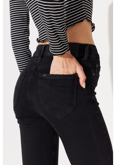 Lee Forever Skinny Fit Dar Kesim Yüksek Bel Yıkamalı Siyah Esnek Jean Kot Pantolon L32SOZD45 Siyah