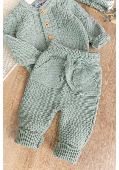 Babymod Triko Yumuşak Dokulu Bereli Kışlık Örgü Kız Erkek Bebek Takım Set Yeşil