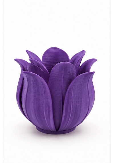 3d Baskı Lotus Yapraklı Vazo - Dekoratif Çiçeklik-mor Çok Renkli