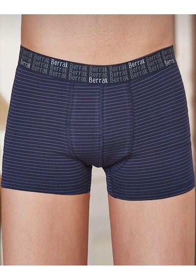 Berrak 4475 Erkek Çizgili Likralı Boxer 10 Adet Lacivert