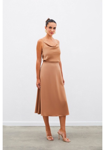 Sateen Midi Boy Saten Etek - Camel-134961 CAMEL
