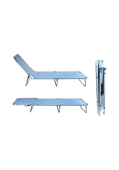 Bysay Kampet Katlanır Şezlong Seti, 2 Şezlong 1 Sehpa, Metal Gövde, Kumaş, Gri, Modern, 3'lü Set Diğer