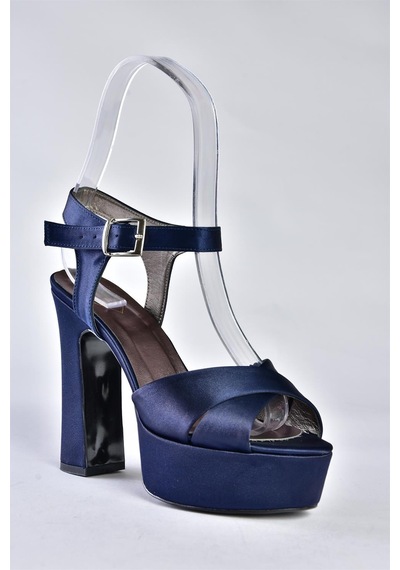 Fox Shoes Lacivert Saten Kumaş Platform Topuklu Kadın Ayakkabı M348202404 Lacivert