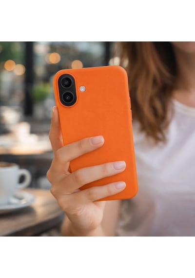 Apple Apple iPhone 17 Uyumlu Kılıf Renkli Lansman İçi Kadife Yumuşak Kamera Yükseltili Silikon Turuncu