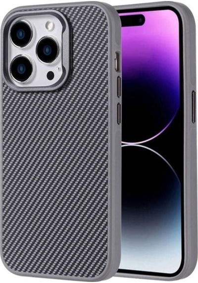 Apple Uyumlu iPhone 14 Pro Max Kılıf M-safe Şarj Özellikli Karbon Fiber Görünümlü Zore Troy Kapak Gümüş