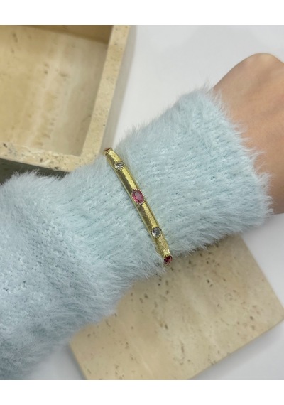 Gold Baget Zirkon Taşlı Vintage Kelepçe Çok Renkli