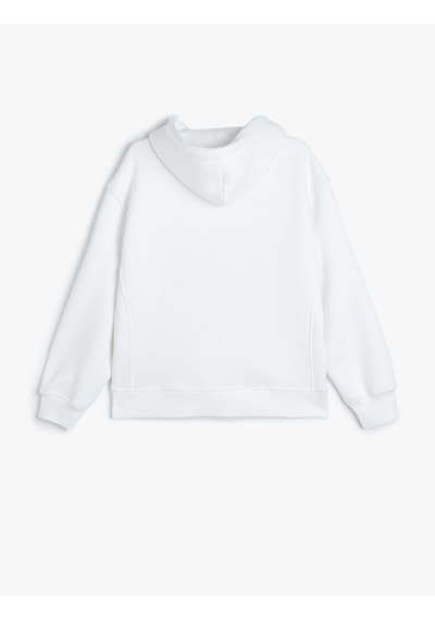 Koton Üç İplik Şardonlu Nakış Detaylı Cepli Kapüşonlu Sweatshirt Beyaz 5sak10009uk Beyaz
