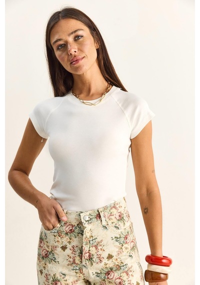Shade Kadın Pamuklu Kısa Kollu Ranglan T-shirt 1091 60286102 - Beyaz