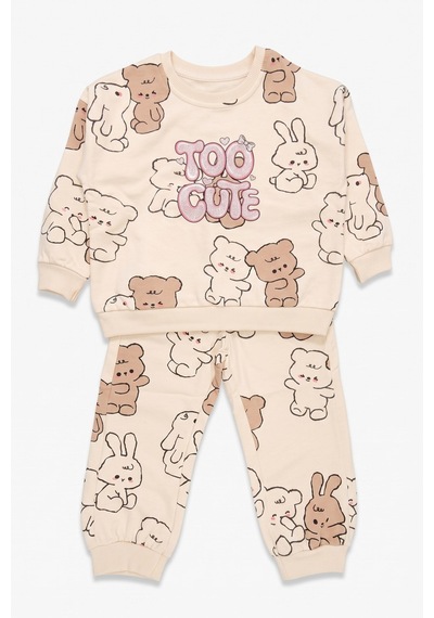 Minipomes Kız Bebek Too Cute Tedy Eşofman Takım Bej