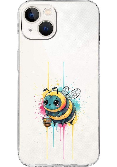 Apple Uyumlu iPhone 13 İle  Splash Arı Tasarımlı Kamera Korumalı Şeffaf Silikon Kılıf 051b