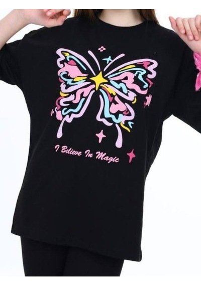Ekkokids Çocuk Kelebek Baskılı Tshirt-14048 Siyah