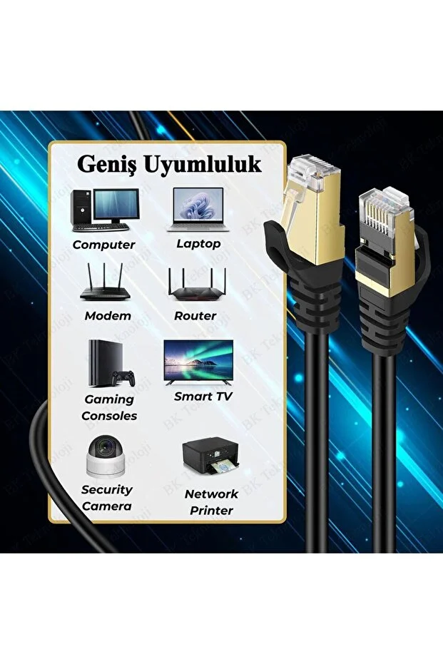 1 Metre 1mt Yeni Nesil Rj45 Kablo Cat7u/ftp Altın Kaplama Korumalı 10gb/sn Ağ Lan Ethernet Kablosu