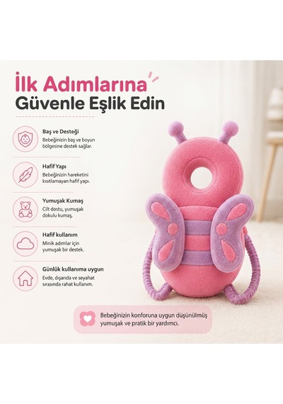 İlk Adım Güvenlik Yastığı Bebek Kafa Koruma Boyun Destek Minderi Kelebek