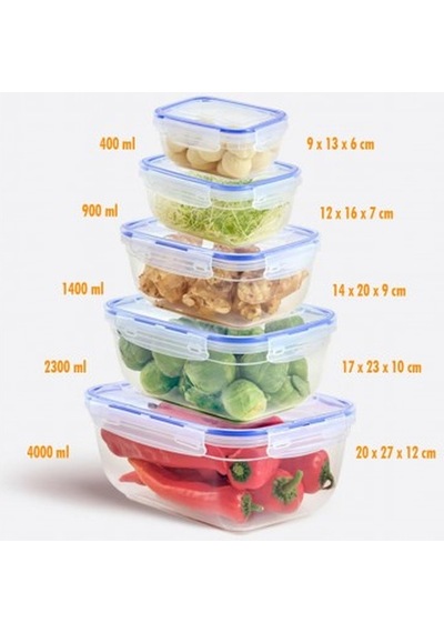 Dikdörtgen 5 Parça Contalı Vakumlu Sızdırmaz Hava Almaz Saklama Kabı Seti 4000/2300/1400/900/400 Ml Diğer