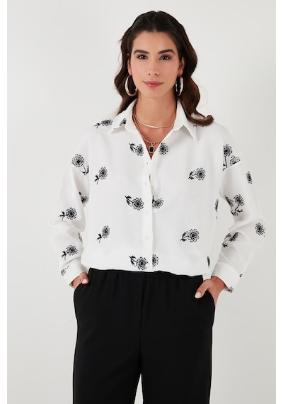 Lela Çiçekli Regular Fit Bayan Gömlek 67044532S4 Beyaz