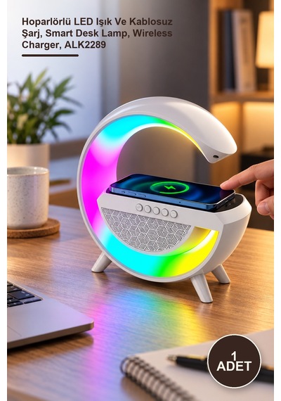 1 Adet Akıllı Masa Lambası Hoparlörlü Led Işık Ve Kablosuz Şarj, Smart Desk Lamp, Wireless Charger, Alk2289